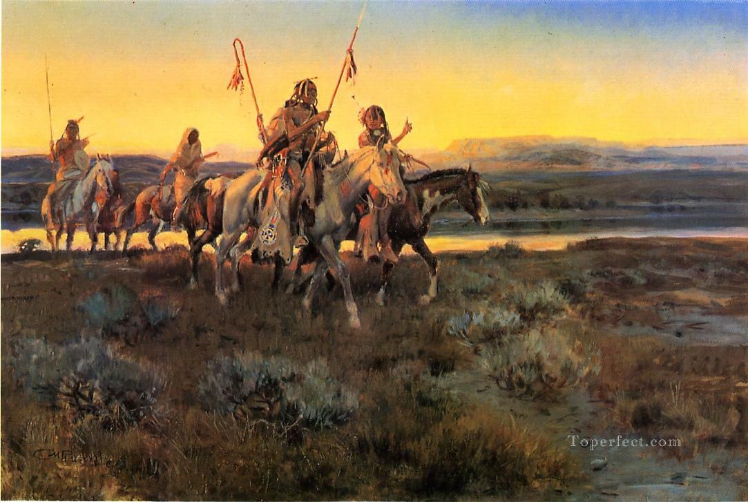 ピーガン 1918 チャールズ マリオン ラッセル アメリカン インディアン油絵